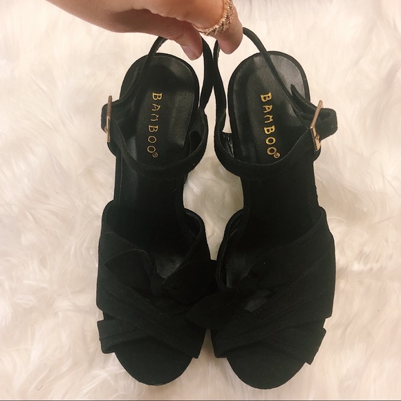 Black Suede Platforms w/ Bow! Size 5.5! - Picture 3 of 4